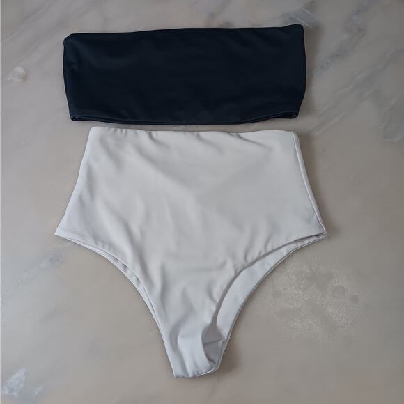 Wave Babe Women's Small Bikini Set Color Block High Waisted - Picture 1 of 4